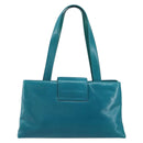 BVLGARI Hand Bag Leather Silver Emerald Green Auth 163293-2