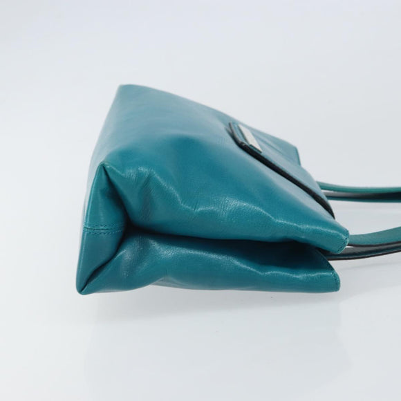 BVLGARI Hand Bag Leather Silver Emerald Green Auth 163293