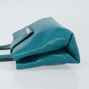 BVLGARI Hand Bag Leather Silver Emerald Green Auth 163293-4