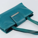 BVLGARI Hand Bag Leather Silver Emerald Green Auth 163293-6