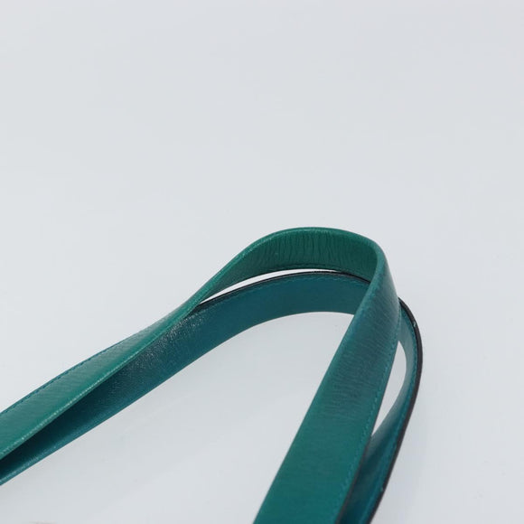 BVLGARI Hand Bag Leather Silver Emerald Green Auth 163293