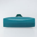 BVLGARI Hand Bag Leather Silver Emerald Green Auth 163293-5