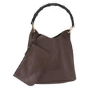 GUCCI Bamboo Shoulder Bag Leather Dark Brown Gold 001 1553 1880 Auth 163296-1