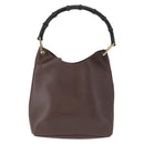 GUCCI Bamboo Shoulder Bag Leather Dark Brown Gold 001 1553 1880 Auth 163296-2