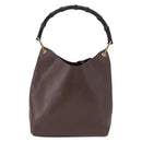 GUCCI Bamboo Shoulder Bag Leather Dark Brown Gold 001 1553 1880 Auth 163296-3