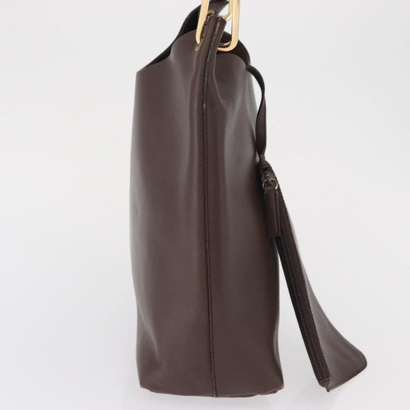 GUCCI Bamboo Shoulder Bag Leather Dark Brown Gold 001 1553 1880 Auth 163296