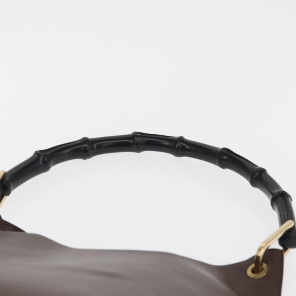 GUCCI Bamboo Shoulder Bag Leather Dark Brown Gold 001 1553 1880 Auth 163296