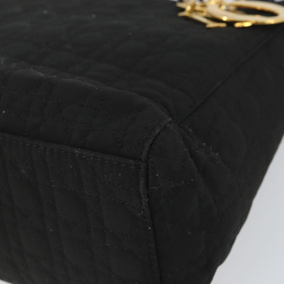 Christian Dior Lady Dior Canage Hand Bag Nylon Black Gold Auth 163297