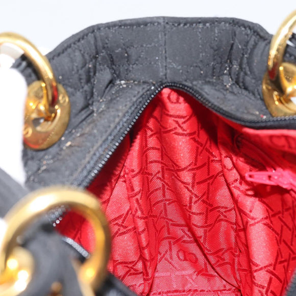 Christian Dior Lady Dior Canage Hand Bag Nylon Black Gold Auth 163297