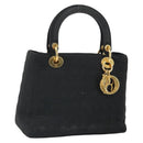 Christian Dior Lady Dior Canage Hand Bag Nylon Black Gold Auth 163297-1