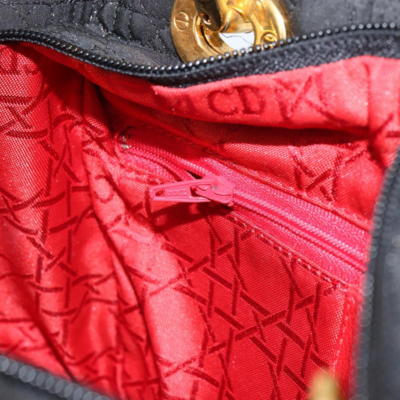 Christian Dior Lady Dior Canage Hand Bag Nylon Black Gold Auth 163297
