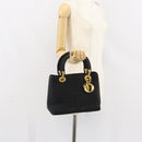 Christian Dior Lady Dior Canage Hand Bag Nylon Black Gold Auth 163297-23