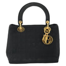 Christian Dior Lady Dior Canage Hand Bag Nylon Black Gold Auth 163297-13