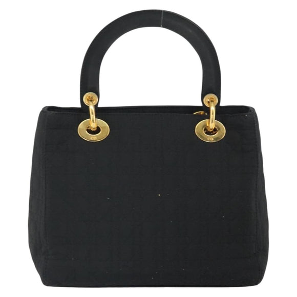 Christian Dior Lady Dior Canage Hand Bag Nylon Black Gold Auth 163297