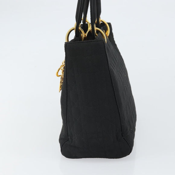 Christian Dior Lady Dior Canage Hand Bag Nylon Black Gold Auth 163297