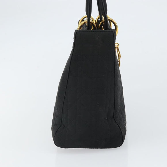 Christian Dior Lady Dior Canage Hand Bag Nylon Black Gold Auth 163297