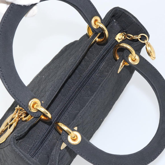 Christian Dior Lady Dior Canage Hand Bag Nylon Black Gold Auth 163297