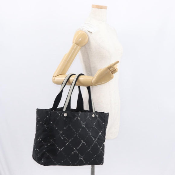 CHANEL Travel Line Tote Bag Nylon Black CC Auth 163298