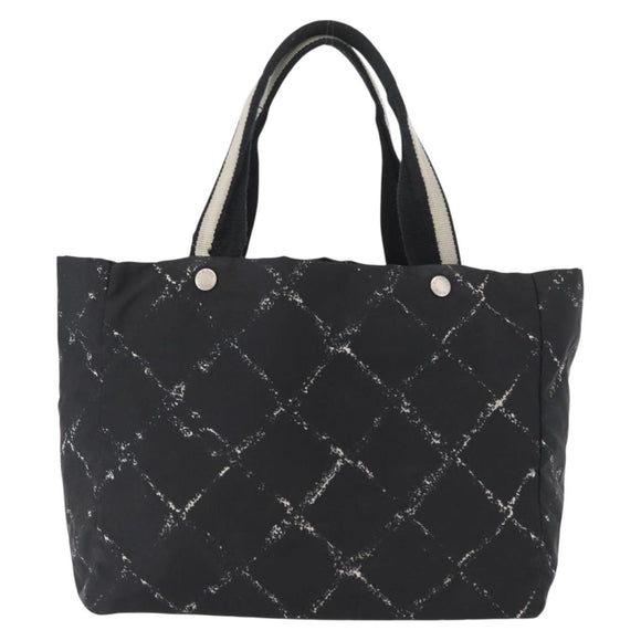 CHANEL Travel Line Tote Bag Nylon Black CC Auth 163298