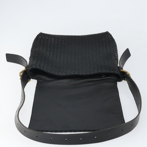 BOTTEGAVENETA INTRECCIATO Shoulder Bag Leather Black Gold Auth 163299