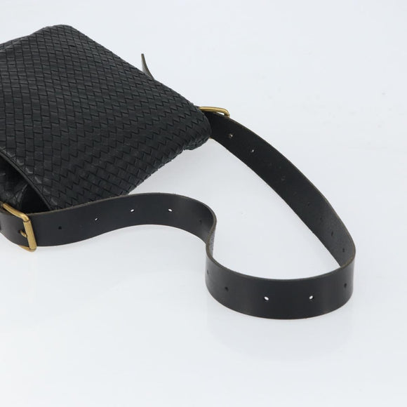 BOTTEGAVENETA INTRECCIATO Shoulder Bag Leather Black Gold Auth 163299