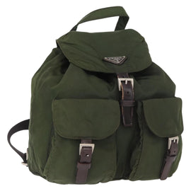 PRADA Backpack Nylon Khaki Silver Auth 163300