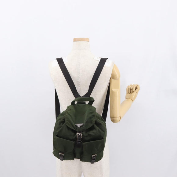 PRADA Backpack Nylon Khaki Silver Auth 163300