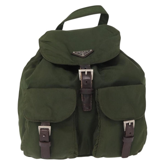 PRADA Backpack Nylon Khaki Silver Auth 163300