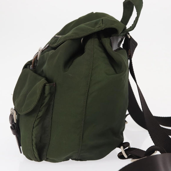 PRADA Backpack Nylon Khaki Silver Auth 163300