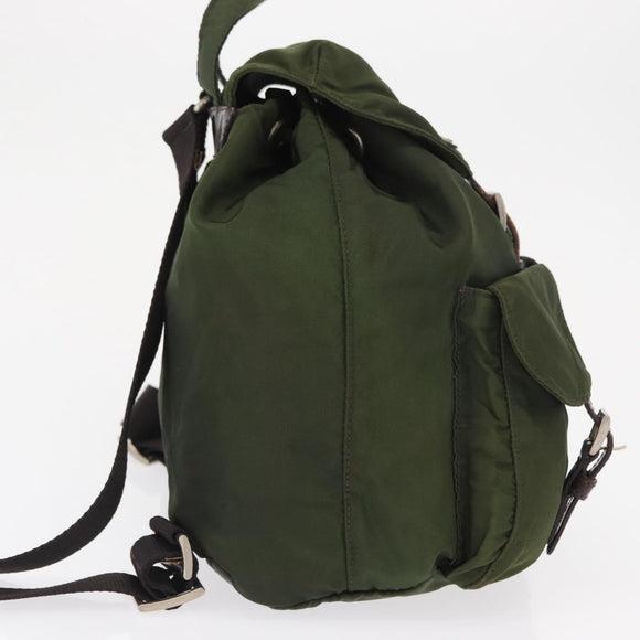 PRADA Backpack Nylon Khaki Silver Auth 163300