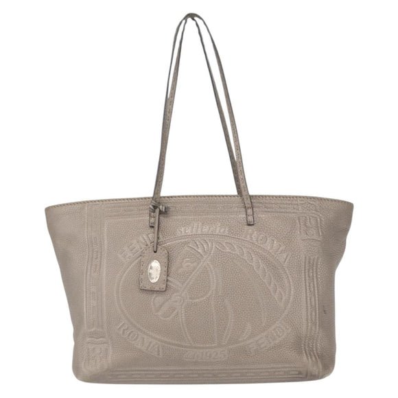 FENDI Celeria Tote Bag Leather Silver Auth 163303