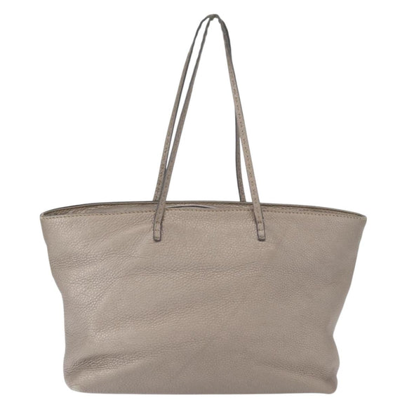 FENDI Celeria Tote Bag Leather Silver Auth 163303