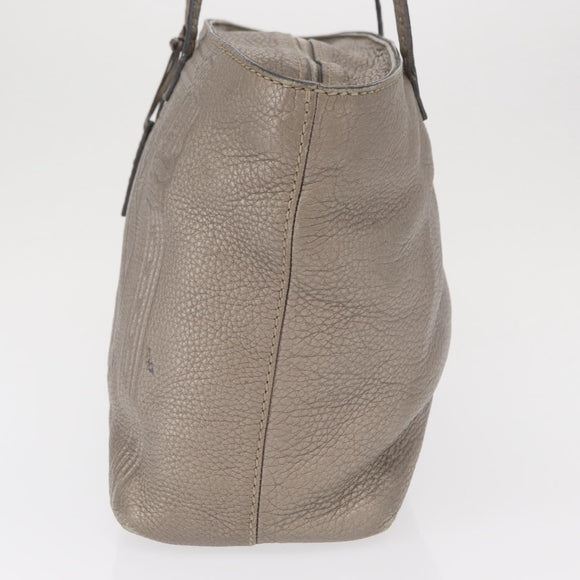 FENDI Celeria Tote Bag Leather Silver Auth 163303