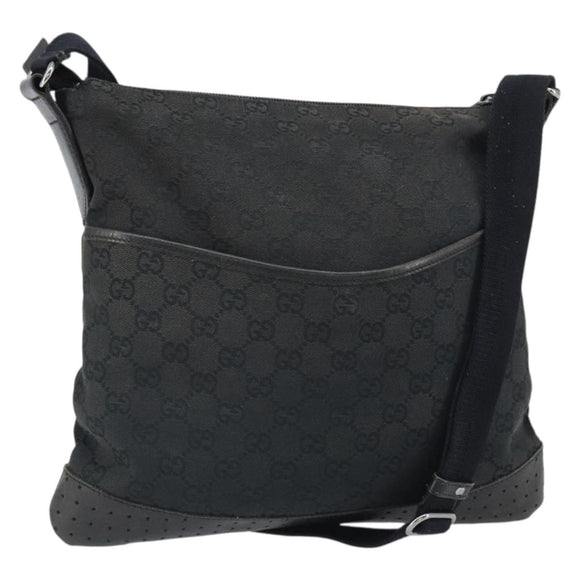 GUCCI GG Canvas Shoulder Bag Black Silver 145857 Auth 163305