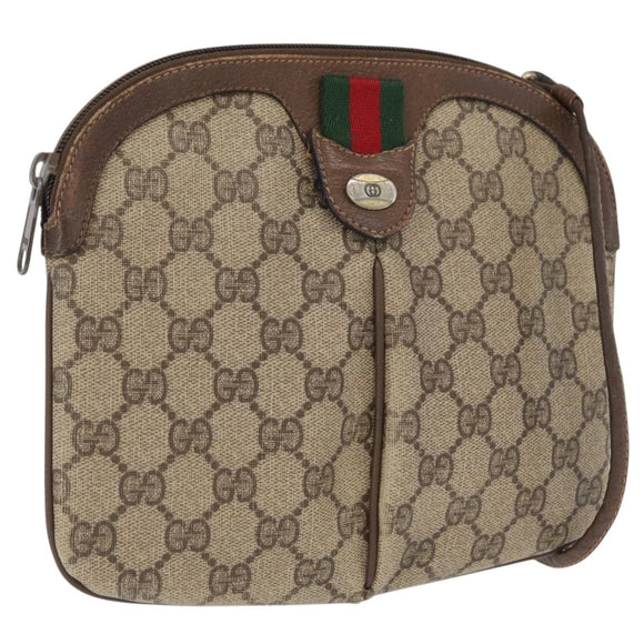 GUCCI GG Supreme Web Sherry Line Shoulder Bag PVC Beige Gold Auth 163314