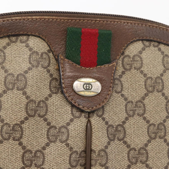 GUCCI GG Supreme Web Sherry Line Shoulder Bag PVC Beige Gold Auth 163314