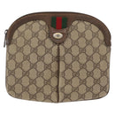 GUCCI GG Supreme Web Sherry Line Shoulder Bag PVC Beige Gold Auth 163314-2