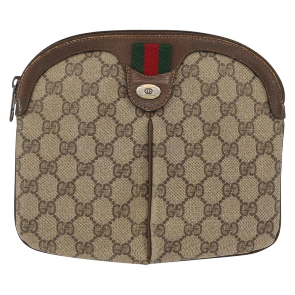 GUCCI GG Supreme Web Sherry Line Shoulder Bag PVC Beige Gold Auth 163314