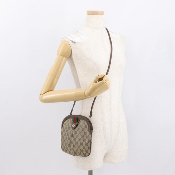 GUCCI GG Supreme Web Sherry Line Shoulder Bag PVC Beige Gold Auth 163314