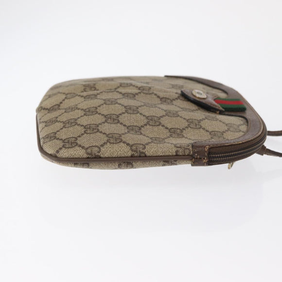 GUCCI GG Supreme Web Sherry Line Shoulder Bag PVC Beige Gold Auth 163314