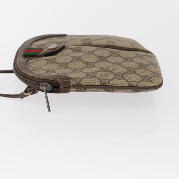 GUCCI GG Supreme Web Sherry Line Shoulder Bag PVC Beige Gold Auth 163314