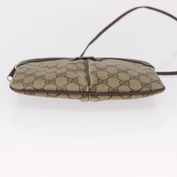GUCCI GG Supreme Web Sherry Line Shoulder Bag PVC Beige Gold Auth 163314