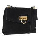Salvatore Ferragamo Gancini Shoulder Bag Suede Black Gold Auth 163316-1