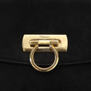 Salvatore Ferragamo Gancini Shoulder Bag Suede Black Gold Auth 163316-17