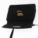 Salvatore Ferragamo Gancini Shoulder Bag Suede Black Gold Auth 163316-18