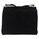 Salvatore Ferragamo Gancini Shoulder Bag Suede Black Gold Auth 163316-2