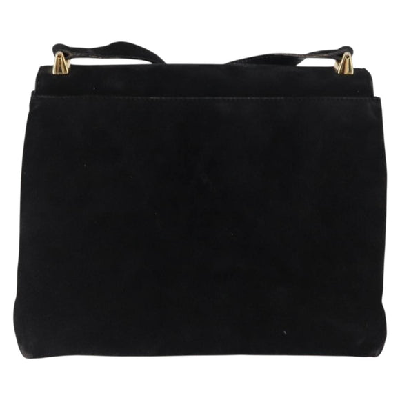 Salvatore Ferragamo Gancini Shoulder Bag Suede Black Gold Auth 163316