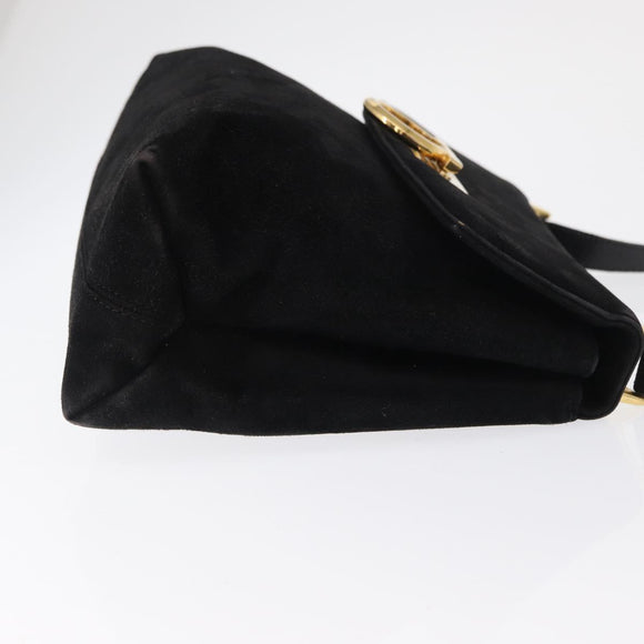 Salvatore Ferragamo Gancini Shoulder Bag Suede Black Gold Auth 163316