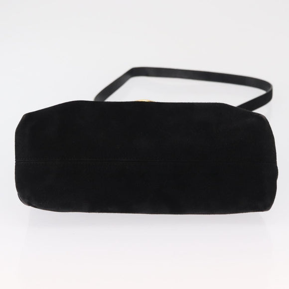 Salvatore Ferragamo Gancini Shoulder Bag Suede Black Gold Auth 163316