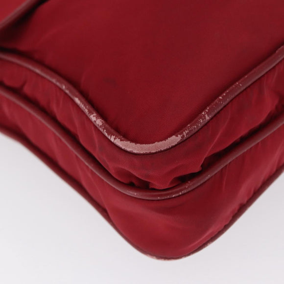 PRADA Shoulder Bag Nylon Red Silver Auth 163326
